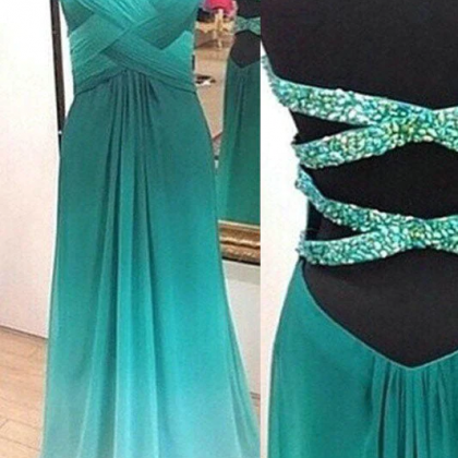A Line Chiffon Sweetheart Green Ombre Beading Prom..