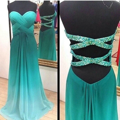 A Line Chiffon Sweetheart Green Ombre Beading Prom..
