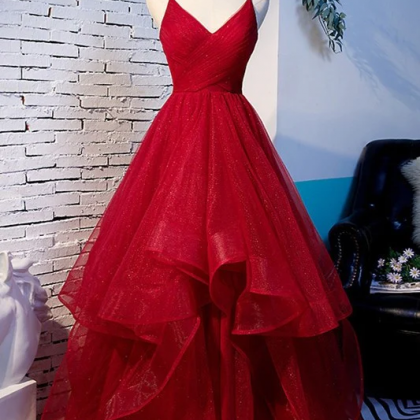 Trendy Princess Spaghetti Straps V-neck Pink Prom Gown JTE519 main image 1