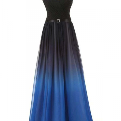 A Line Black And Royal Blue Gradient Ombre Chiffon..