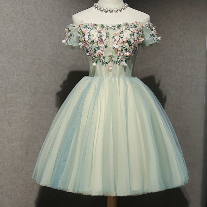 Cute Off The Shoulder Tulle Flower Homecoming..