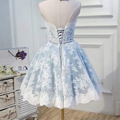 Light Sky Blue Cute Halter Short Homecoming Dress..