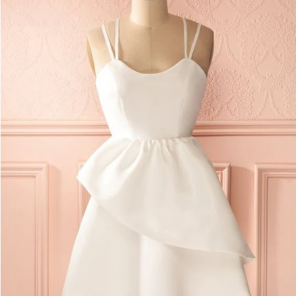 Cute Ivory Strappy Satin Lace Trim A-line Birthday Dress Homecoming Dress cc3766 main image 0