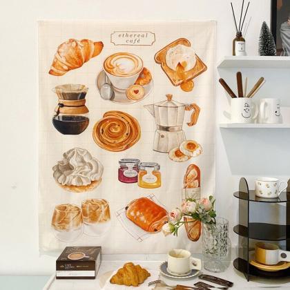 Ins Rectangle Polyester Breakfast Coffee Tapestry..