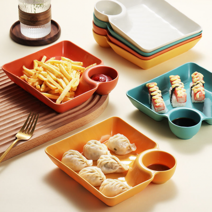 Large Square Dumpling Plate With Vinegar Space..