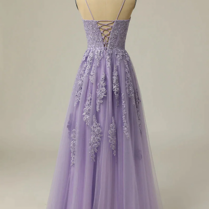 Niulatu A-line Lace Appliques Spaghetti Straps Prom HZ1007 main image 1