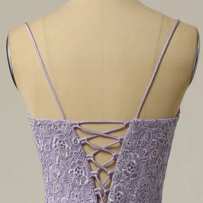 Niulatu A-line Lace Appliques Spaghetti Straps Prom HZ1007