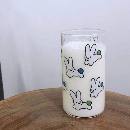 300ml Rabbit Pattern Glass Breakfast Milk Oats Cup