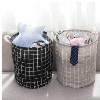 Cotton Linen Dirty Laundry Basket Foldable Round..