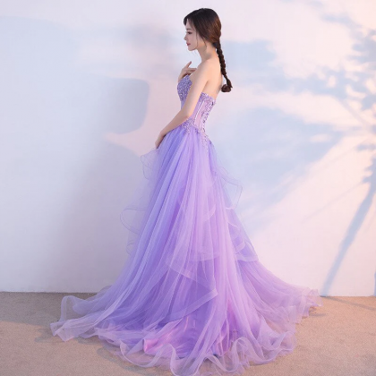Lilac Sweetheart Tulle Prom Dress Beaded Sequined..