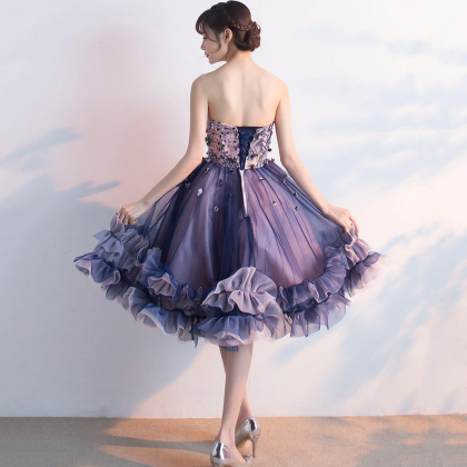 Purple Tulle Lace Short Prom Dress Homecoming..