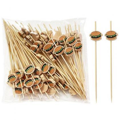 100pcs Hamburger Garnish Bamboo Sticks Disposable..