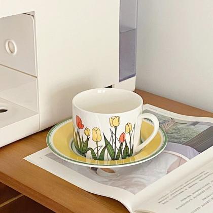 Flower Ceramic Coffee Cup Saucer Breakfast..