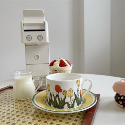 Flower Ceramic Coffee Cup Saucer Breakfast..