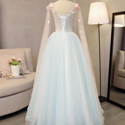 Light Blue Gorgeous Butterfly Long Formal Gowns,..