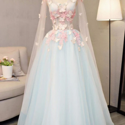 Light Blue Gorgeous Butterfly Long Formal Gowns,..