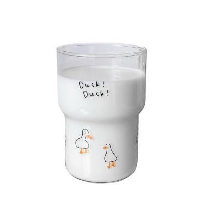 1 Piece Cute Glass Cup With Duck Duckling Prints..