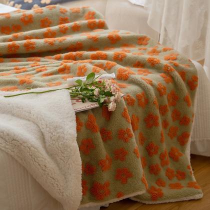 Vintage Rectangle Flower Wool Jacquard Blanket..