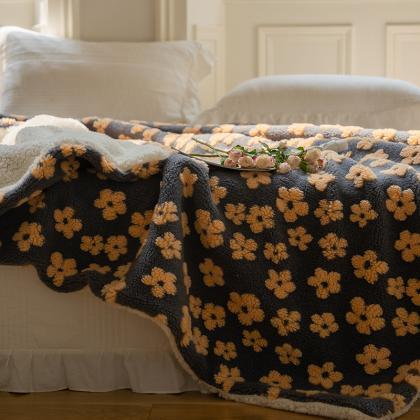 Vintage Rectangle Flower Wool Jacquard Blanket..