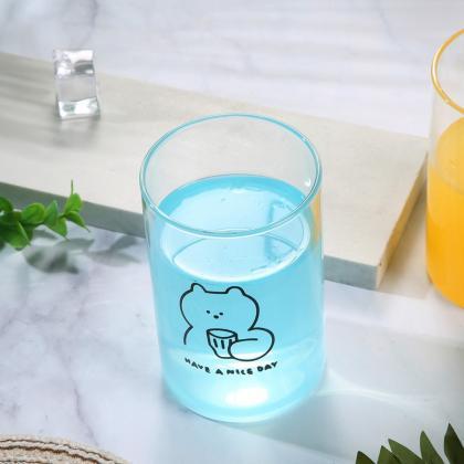 300ml Cute Bear Transparent Glass Cup With Straw