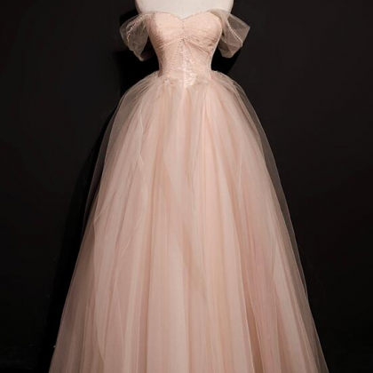 Pink Tulle Princess Beaded And Lace Long Formal..