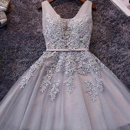 Long Sleeve Lace Homecoming Dress Tulle Zipper Back Party Dress main image 1