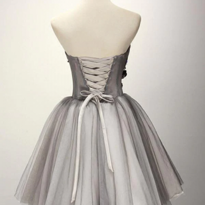 Tulle Gray Short Prom Dress Homecoming Dress..