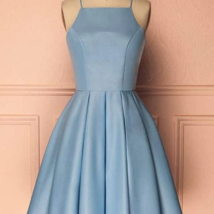 Homecoming Dress Blue Halter Sleeveless Short Prom..