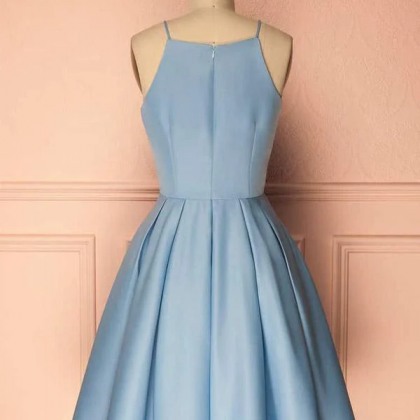 Homecoming Dress Blue Halter Sleeveless Short Prom..