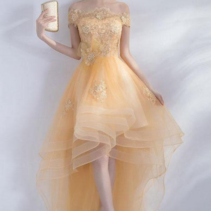 A-line Off The Shoulder High Low Tulle Homecoming..