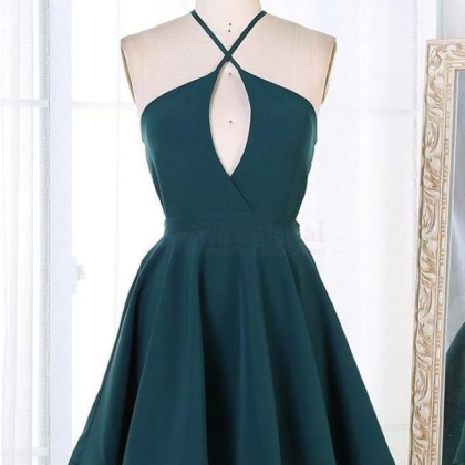 Dark Green Short Satin Homecoming Dresses Party..
