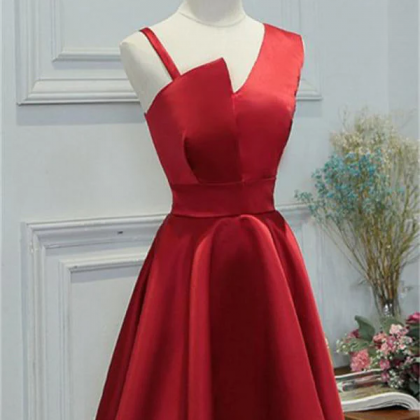 Simple Elegant Red Short Satin Homecoming Dress