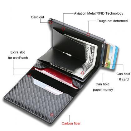 Custom Card Holder Rfid Black Carbon Fiber Leather..