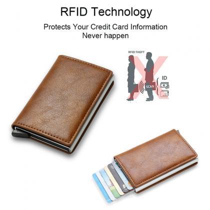 Custom Card Holder Rfid Black Carbon Fiber Leather..