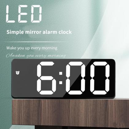 Led Mirror Table Clock Digital Alarm Snooze..
