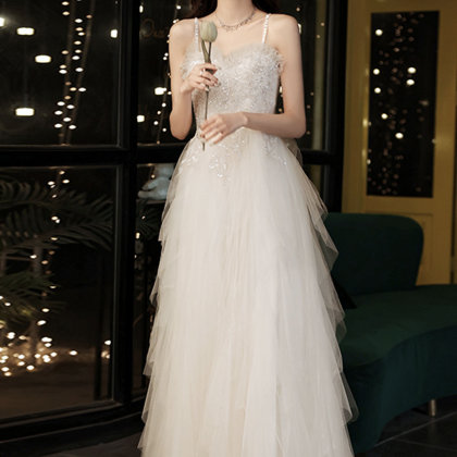 Gorgeous Champagne Tulle Sequins Beaded Sheath Long Prom Dress Evening Dress Y8658