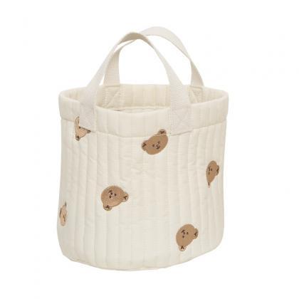 Bear Embroidery Women Lunch Bag Soft Canvas..
