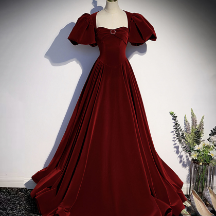Burgundy velvet long prom dress evening dress  s88