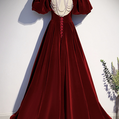 Burgundy Velvet Long Prom Dress Evening Dress on Luulla