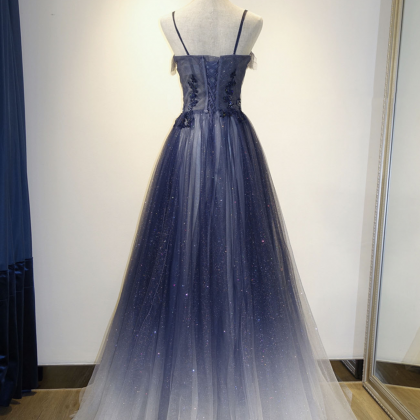 Blue Luxury Sequins Lace Tulle Women Party Dress