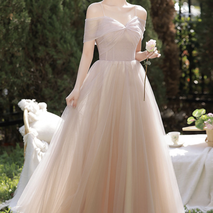 Pink Tulle Long Prom Dress A-line Evening Dress