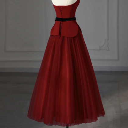 Burgundy Velvet Tulle Short Prom Dress Homecoming..