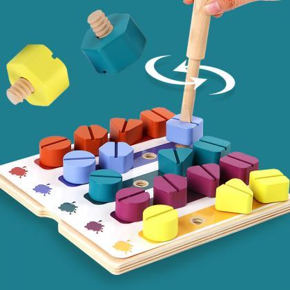Children Wooden Screw Nut Disassembly Shape Color..
