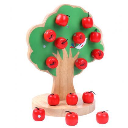 Wooden Magnetic Apple Tree Game Kids Montessori..