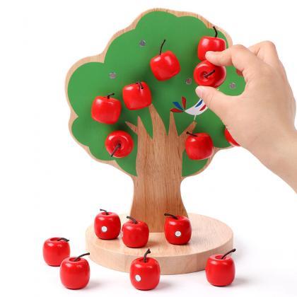 Wooden Magnetic Apple Tree Game Kids Montessori..