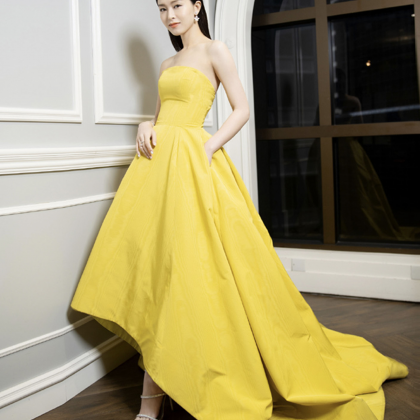 Yellow Shoulderless High Low Prom Dress Evening..