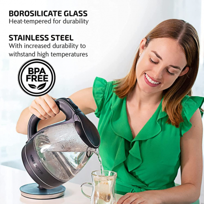 Portable Electric Glass Kettle 1.5 Liter With Blue..