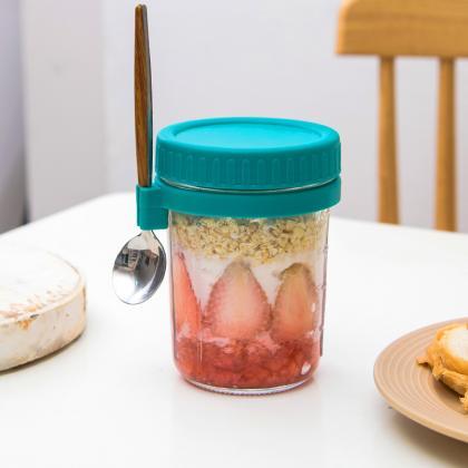 Glass Overnight Oats Jars With Spoon Milk Cup..