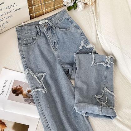 Streetwear Blue Jeans Woman Korean Fashion Denim..