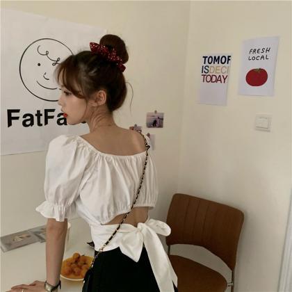 Lace Up Backless Top Elegant Youth Woman Blouses..
